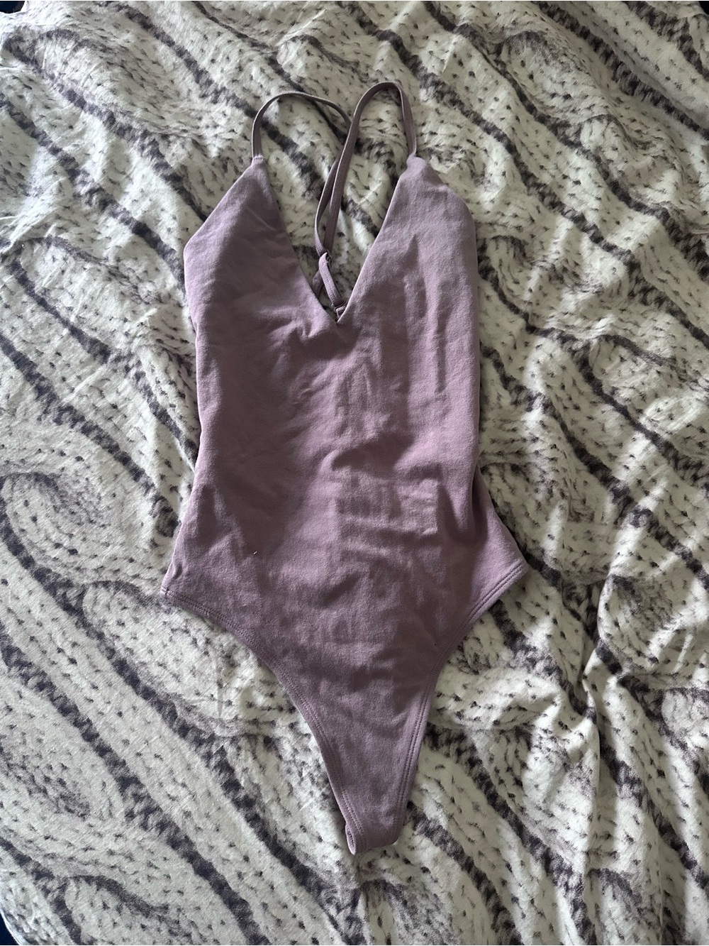 Aritzia Mauve Cotton V-Neck Bodysuit
